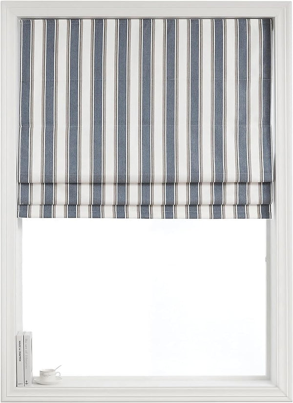 Shadisfy Cordless 100% Blackout Fabric Roman Shades with Yarn-Dyed Vertical Stripe